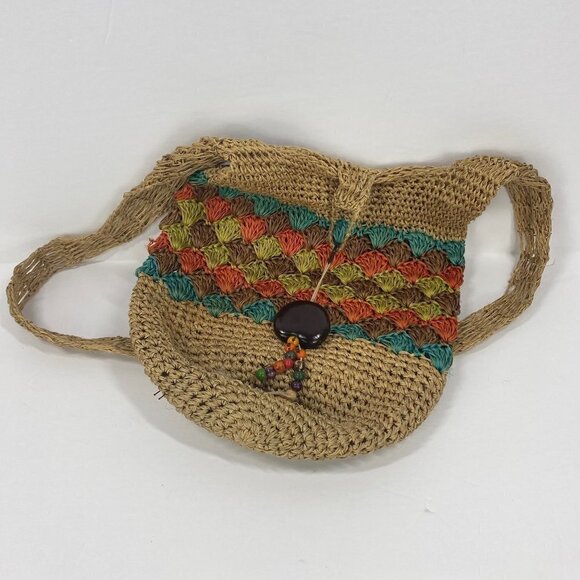 Straw Hobo Bag Multicolor Button Closure - Picture 9 of 10